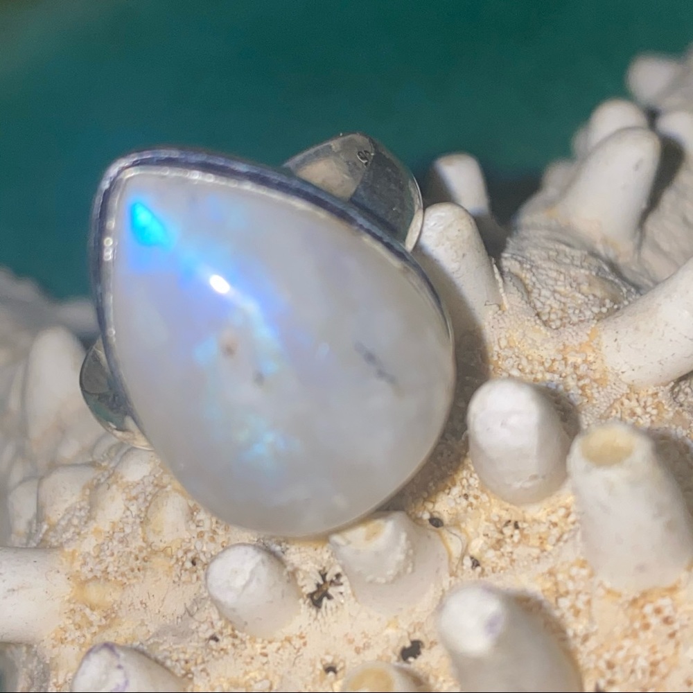Sale* Rainbow moonstone Handmade teardrop ring 9.5